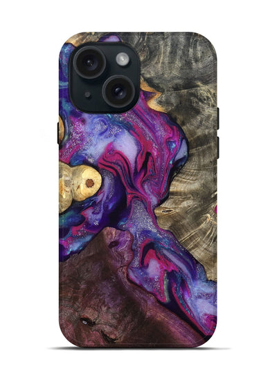 iPhone 15 Wood Live Edge Phone Case - Eduardo (Purple, 819980)
