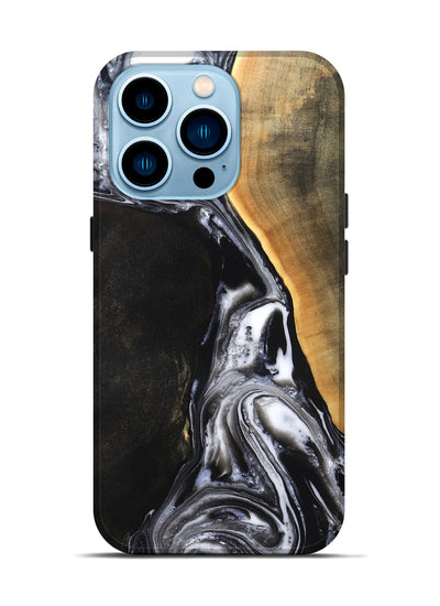 iPhone 14 Pro Wood Live Edge Phone Case - Chelsea (Black & White, 819983)