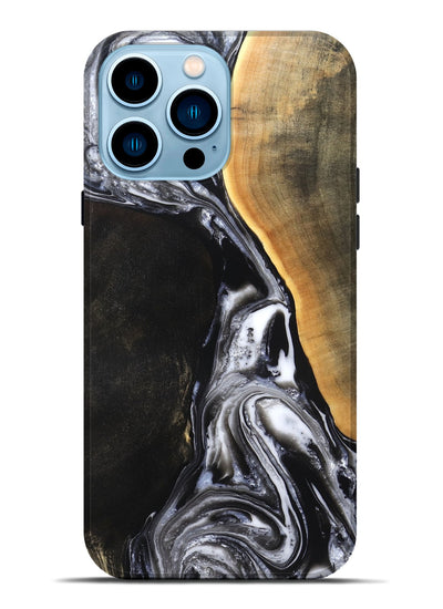 iPhone 14 Pro Max Wood Live Edge Phone Case - Chelsea (Black & White, 819983)