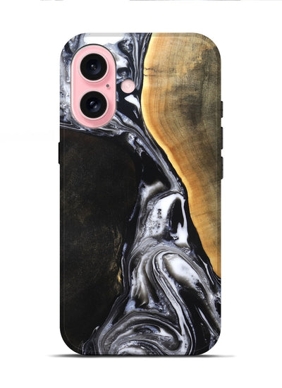 iPhone 16 Wood Live Edge Phone Case - Chelsea (Black & White, 819983)