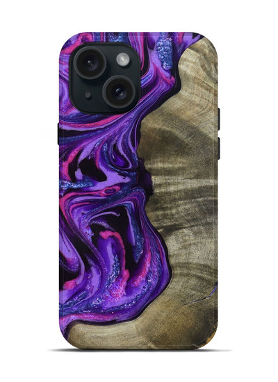 iPhone 15 Wood Live Edge Phone Case - Chyna (Purple, 819984)