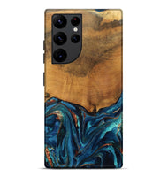 Galaxy S22 Ultra Wood Live Edge Phone Case - Avis (Teal & Gold, 819985)