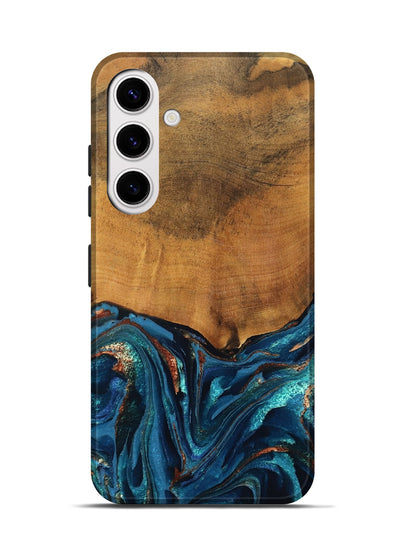Galaxy S25 Wood Live Edge Phone Case - Avis (Teal & Gold, 819985)