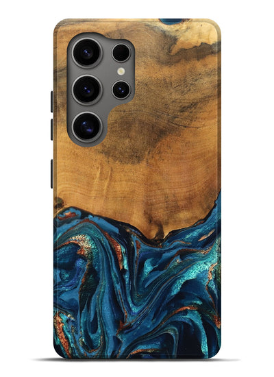Galaxy S25 Ultra Wood Live Edge Phone Case - Avis (Teal & Gold, 819985)