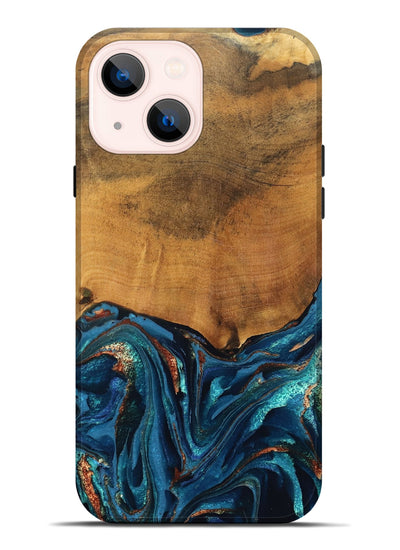 iPhone 14 Plus Wood Live Edge Phone Case - Avis (Teal & Gold, 819985)