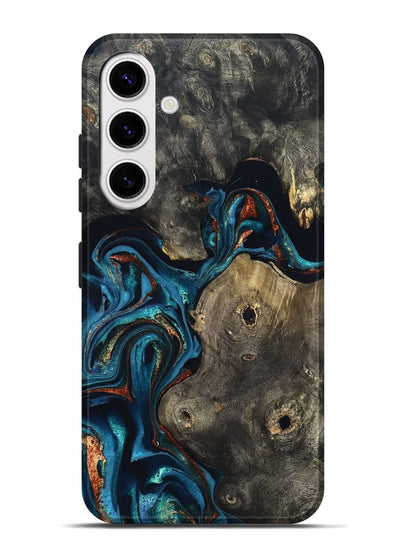 Galaxy S25 Plus Wood Live Edge Phone Case - Harlow (Teal & Gold, 819986)