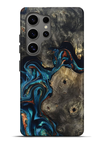 Galaxy S25 Ultra Wood Live Edge Phone Case - Harlow (Teal & Gold, 819986)