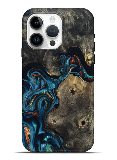 iPhone 15 Pro Max Wood Live Edge Phone Case - Harlow (Teal & Gold, 819986)