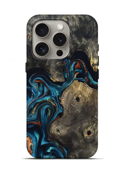 iPhone 16 Pro Wood Live Edge Phone Case - Harlow (Teal & Gold, 819986)