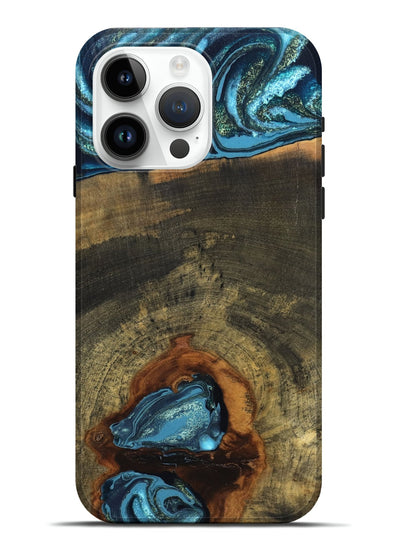 iPhone 15 Pro Max Wood Live Edge Phone Case - Cole (Teal & Gold, 819988)