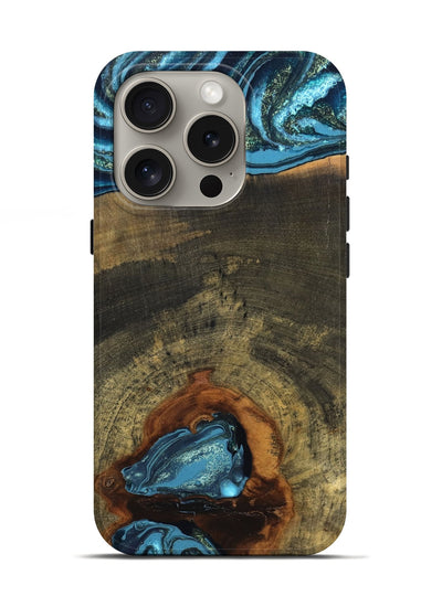 iPhone 16 Pro Wood Live Edge Phone Case - Cole (Teal & Gold, 819988)