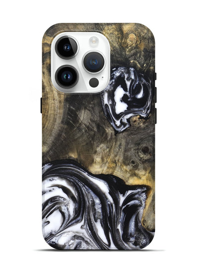 iPhone 15 Pro Wood Live Edge Phone Case - Tory (Black & White, 819989)