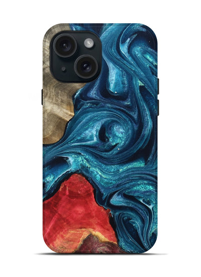 iPhone 15 Wood Live Edge Phone Case - Easton (Blue, 819990)