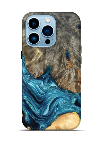iPhone 14 Pro Wood Live Edge Phone Case - Tera (Blue, 819998)
