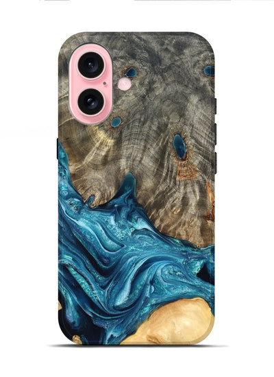 iPhone 16 Wood Live Edge Phone Case - Tera (Blue, 819998)