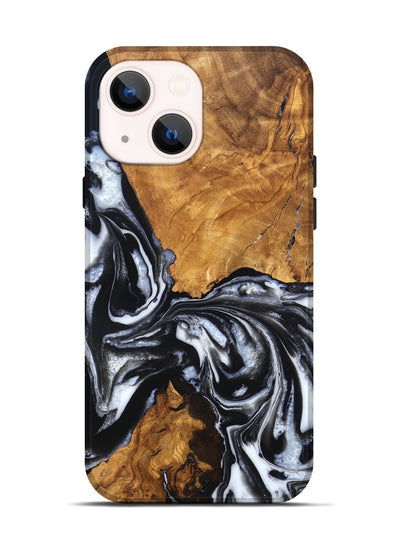 iPhone 14 Wood Live Edge Phone Case - Jonas (Black & White, 820001)