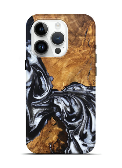 iPhone 15 Pro Wood Live Edge Phone Case - Jonas (Black & White, 820001)