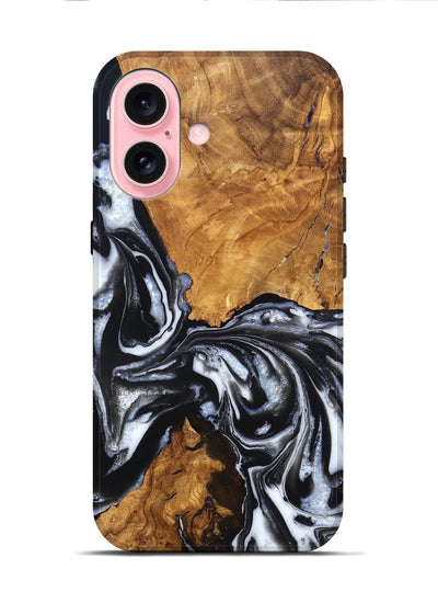 iPhone 16 Wood Live Edge Phone Case - Jonas (Black & White, 820001)