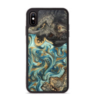 iPhone Xs Max Wood Phone Case - Shmuel (Teal & Gold, 820199)