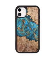 iPhone 11 Wood Phone Case - Vern (Teal & Gold, 820236)