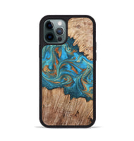 iPhone 12 Pro Wood Phone Case - Vern (Teal & Gold, 820236)