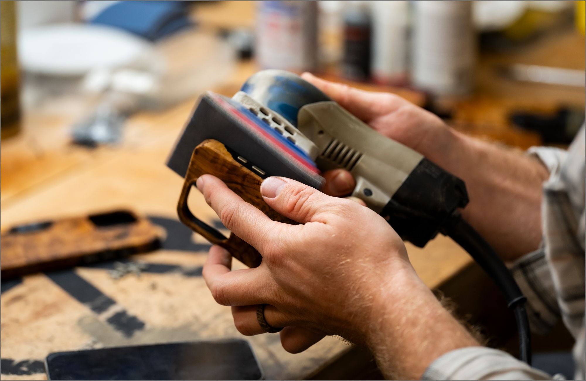 Sanding a live edge phone case