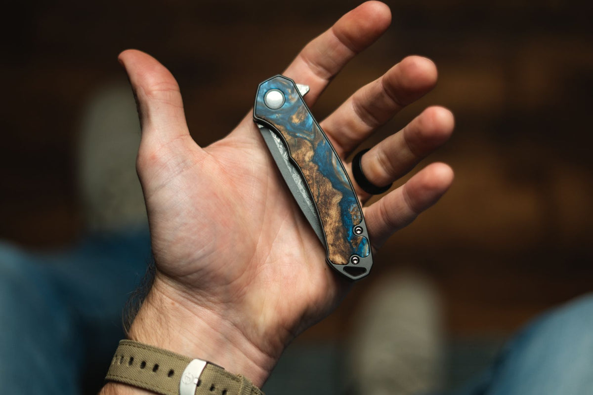 Carved Damascus Pocket Knife Alternate Image