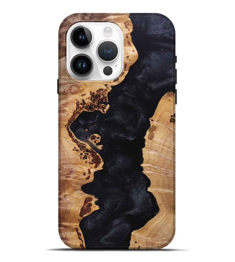 iPhone 15 Pro Max Wood+Resin Live Edge Phone Case - Pearl (Pure Black, 695896)