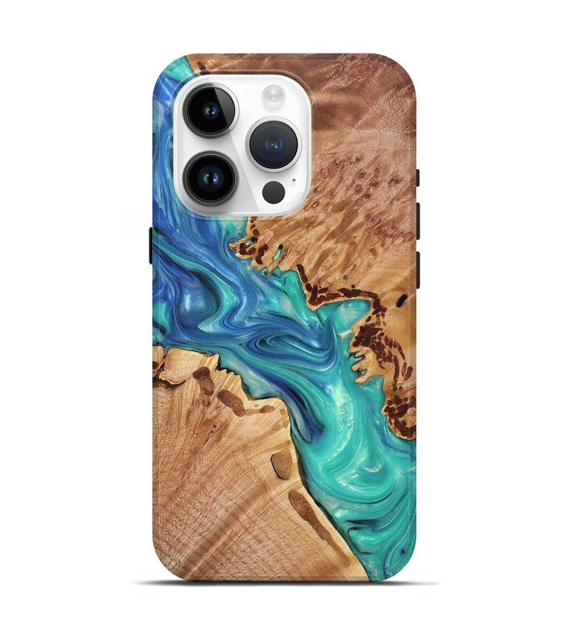 iPhone 15 Pro Wood+Resin Live Edge Phone Case - Ella (Green, 695897)
