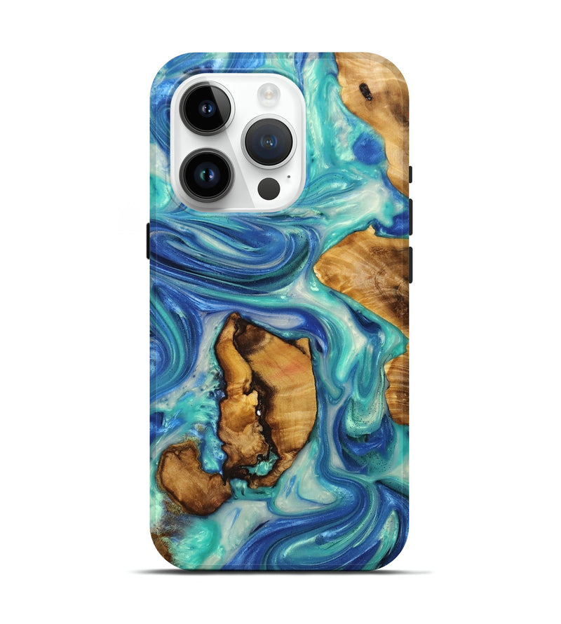 iPhone 15 Pro Wood+Resin Live Edge Phone Case - Joan (Green, 695898)