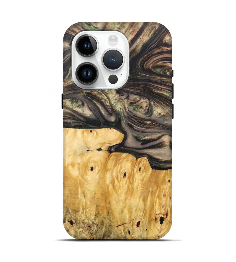 iPhone 15 Pro Wood+Resin Live Edge Phone Case - Priscilla (Green, 695918)