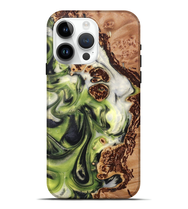 iPhone 15 Pro Max Wood+Resin Live Edge Phone Case - Antoine (Green, 695927)