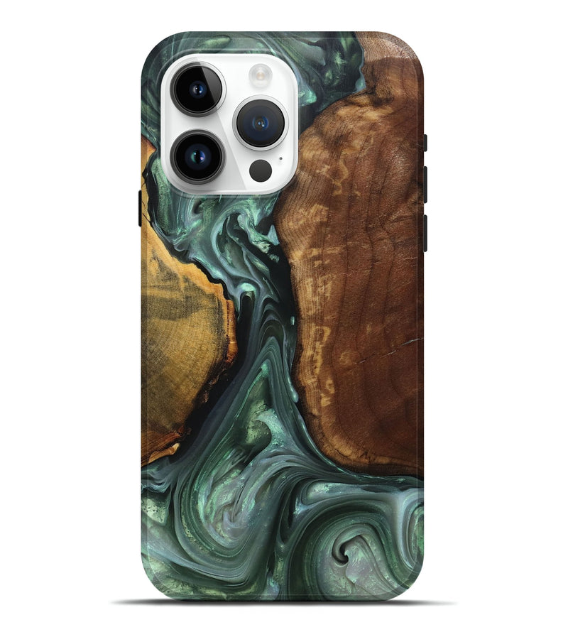 iPhone 15 Pro Max Wood+Resin Live Edge Phone Case - Kimberly (Green, 696146)