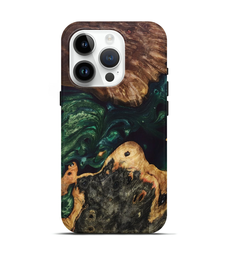 iPhone 15 Pro Wood+Resin Live Edge Phone Case - Kristine (Green, 696147)