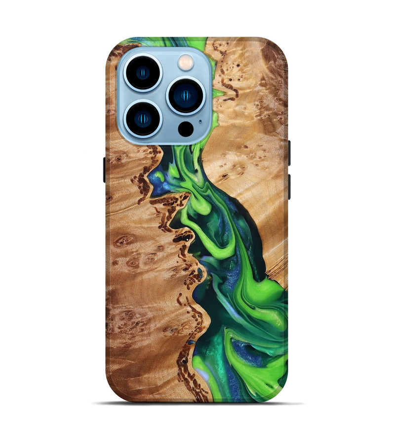 iPhone 14 Pro Wood+Resin Live Edge Phone Case - Rosa (Green, 696148)