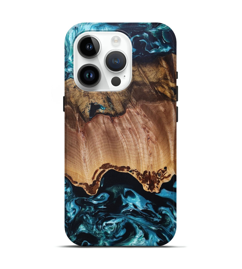 iPhone 15 Pro Wood+Resin Live Edge Phone Case - Ricardo (Blue, 696151)