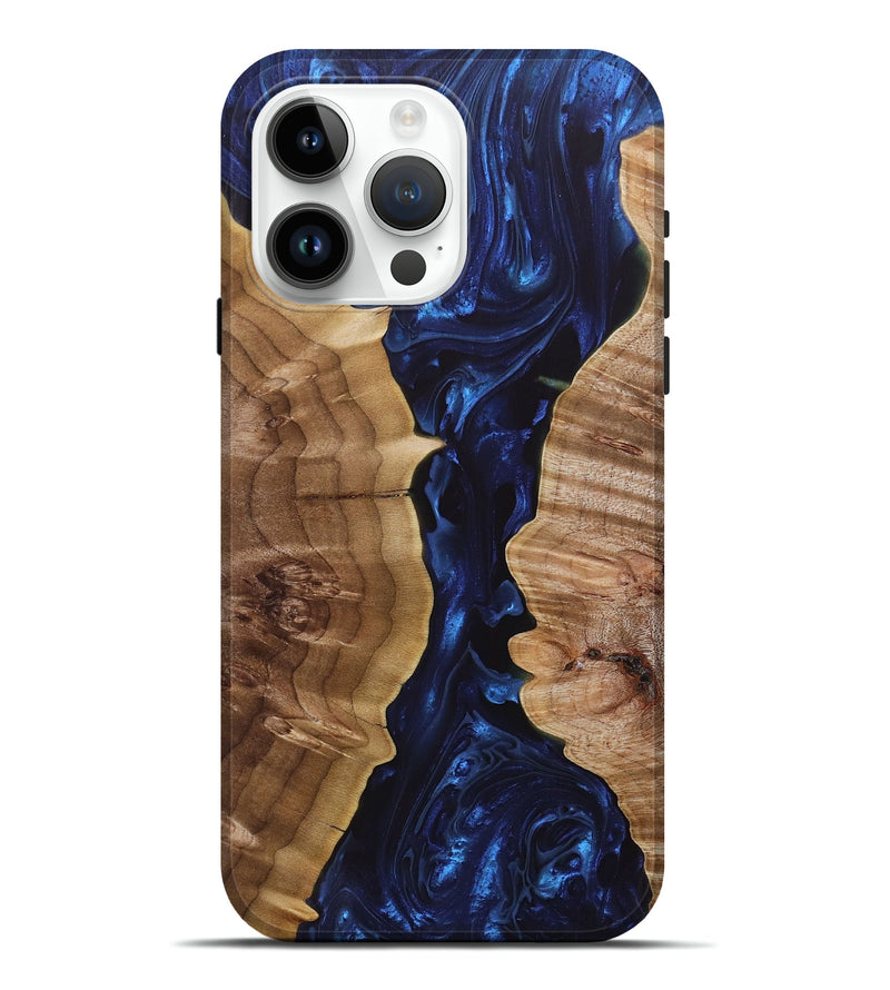 iPhone 15 Pro Max Wood+Resin Live Edge Phone Case - Hazel (Blue, 696152)