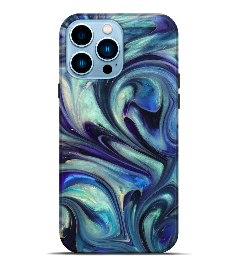 iPhone 14 Pro Max Wood+Resin Live Edge Phone Case - Kaleb (Blue, 696153)