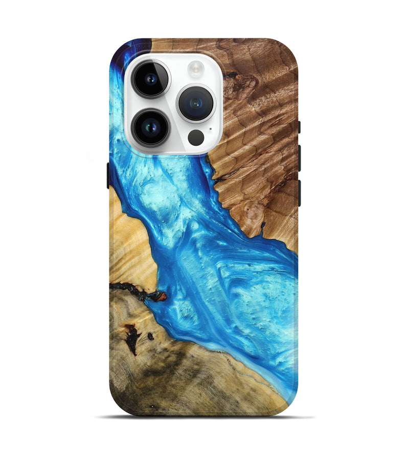 iPhone 15 Pro Wood+Resin Live Edge Phone Case - Tiffany (Blue, 696154)