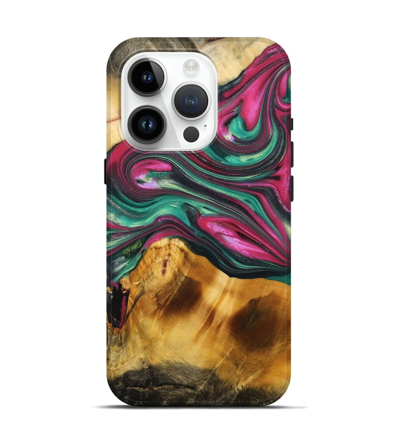 iPhone 15 Pro Wood+Resin Live Edge Phone Case - Finley (Green, 696182)