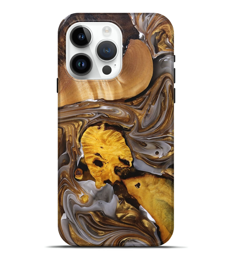iPhone 15 Pro Max Wood+Resin Live Edge Phone Case - Emilee (Black & White, 696188)