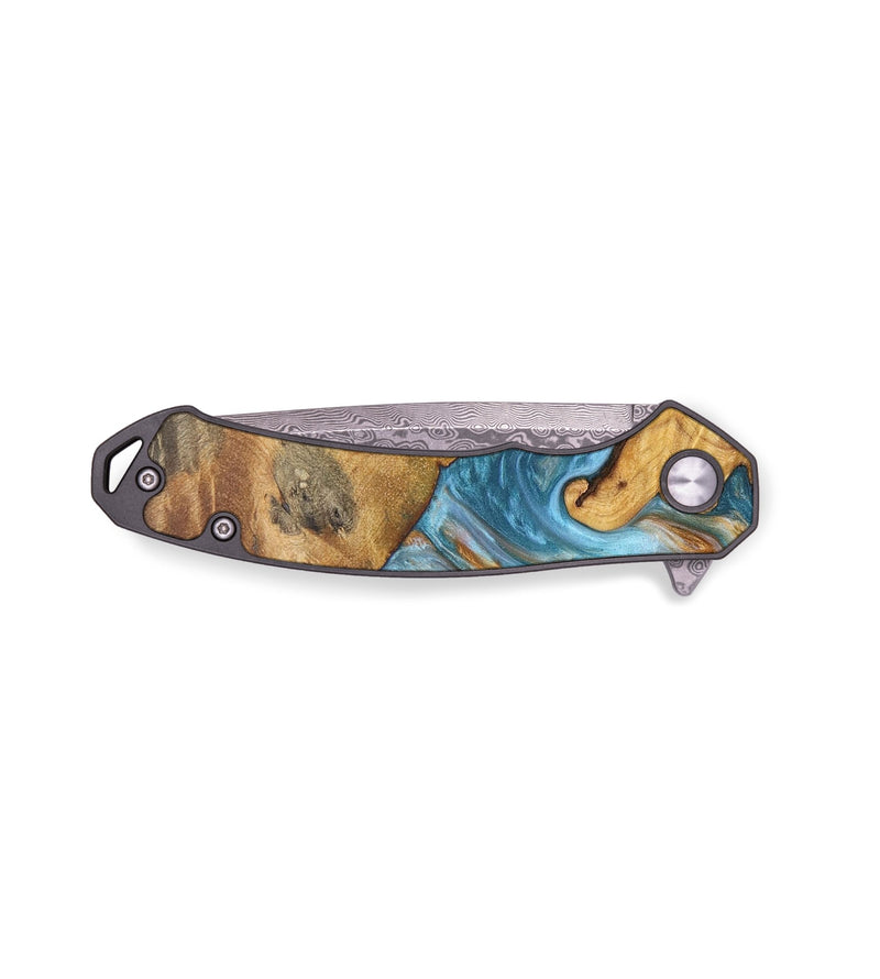 EDC Wood+Resin Pocket Knife - Dayanara (Teal & Gold, 696269)