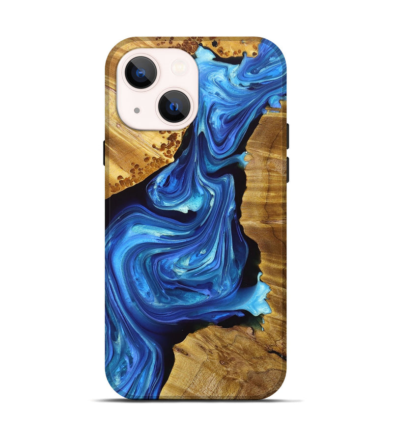 iPhone 14 Wood+Resin Live Edge Phone Case - Bennett (Blue, 696324)