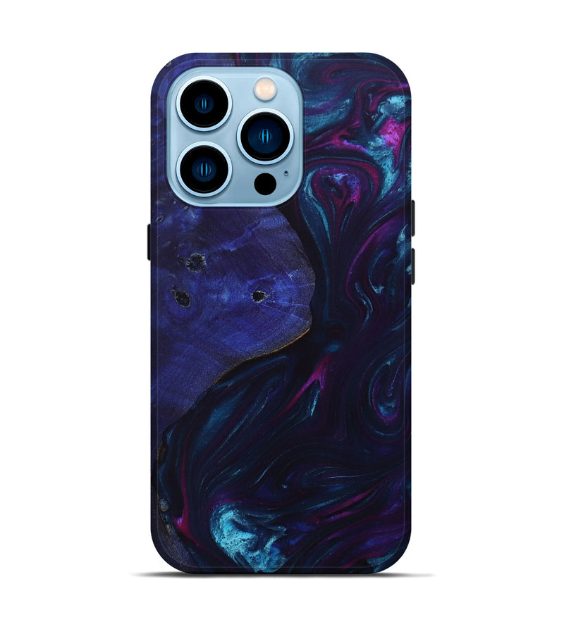 iPhone 14 Pro Wood+Resin Live Edge Phone Case - Peter (Blue, 696325)
