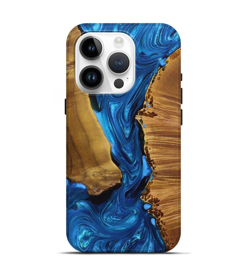 iPhone 15 Pro Wood+Resin Live Edge Phone Case - Jaslene (Blue, 696327)