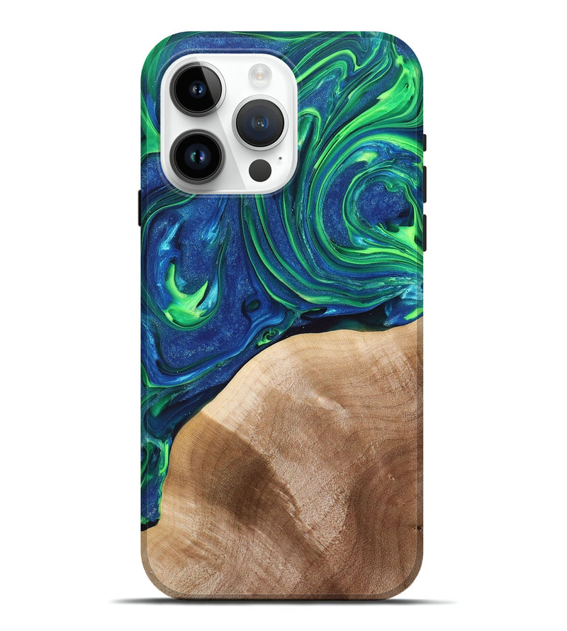 iPhone 15 Pro Max Wood+Resin Live Edge Phone Case - Hugo (Blue, 696328)