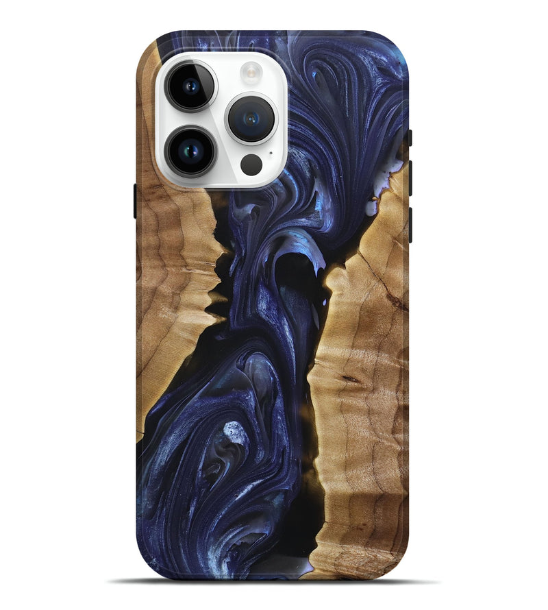 iPhone 15 Pro Max Wood+Resin Live Edge Phone Case - Walker (Blue, 696329)