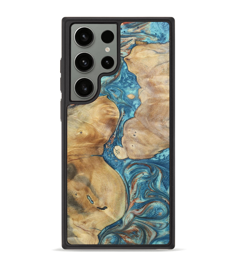 Galaxy S23 Ultra Wood+Resin Phone Case - Lesley (Teal & Gold, 696392)