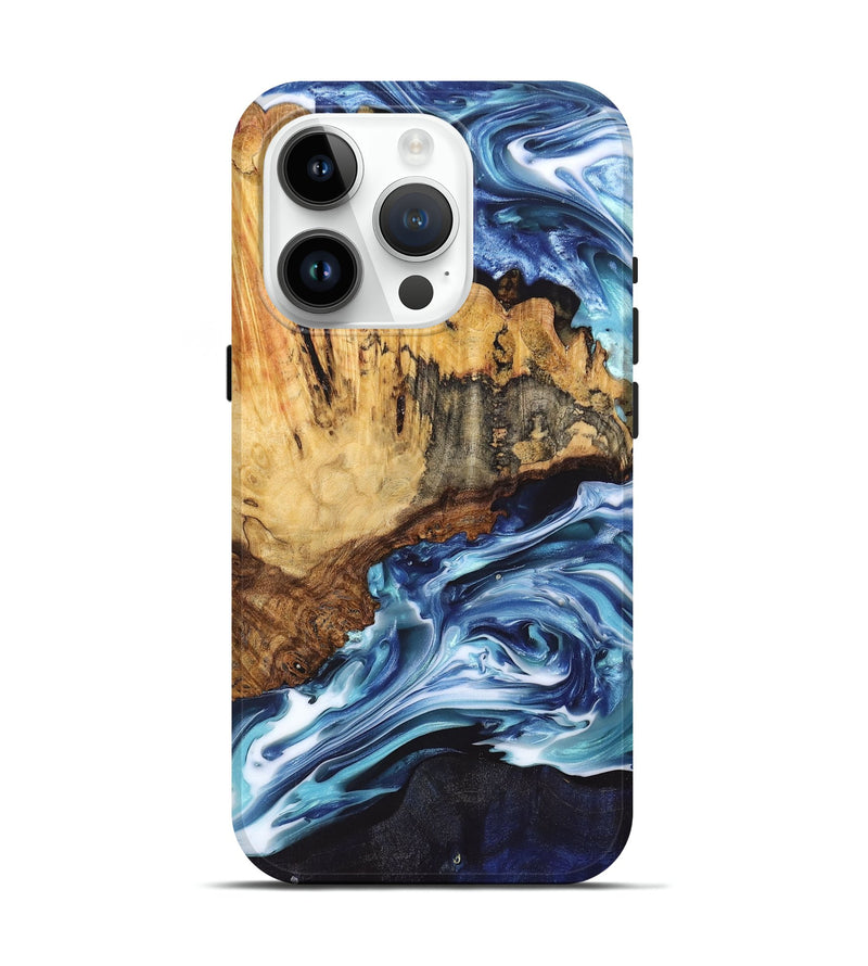 iPhone 15 Pro Wood+Resin Live Edge Phone Case - Dorothy (Blue, 696409)