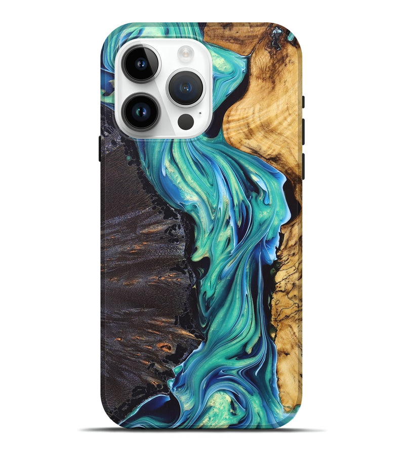 iPhone 15 Pro Max Wood+Resin Live Edge Phone Case - Aviana (Blue, 696417)